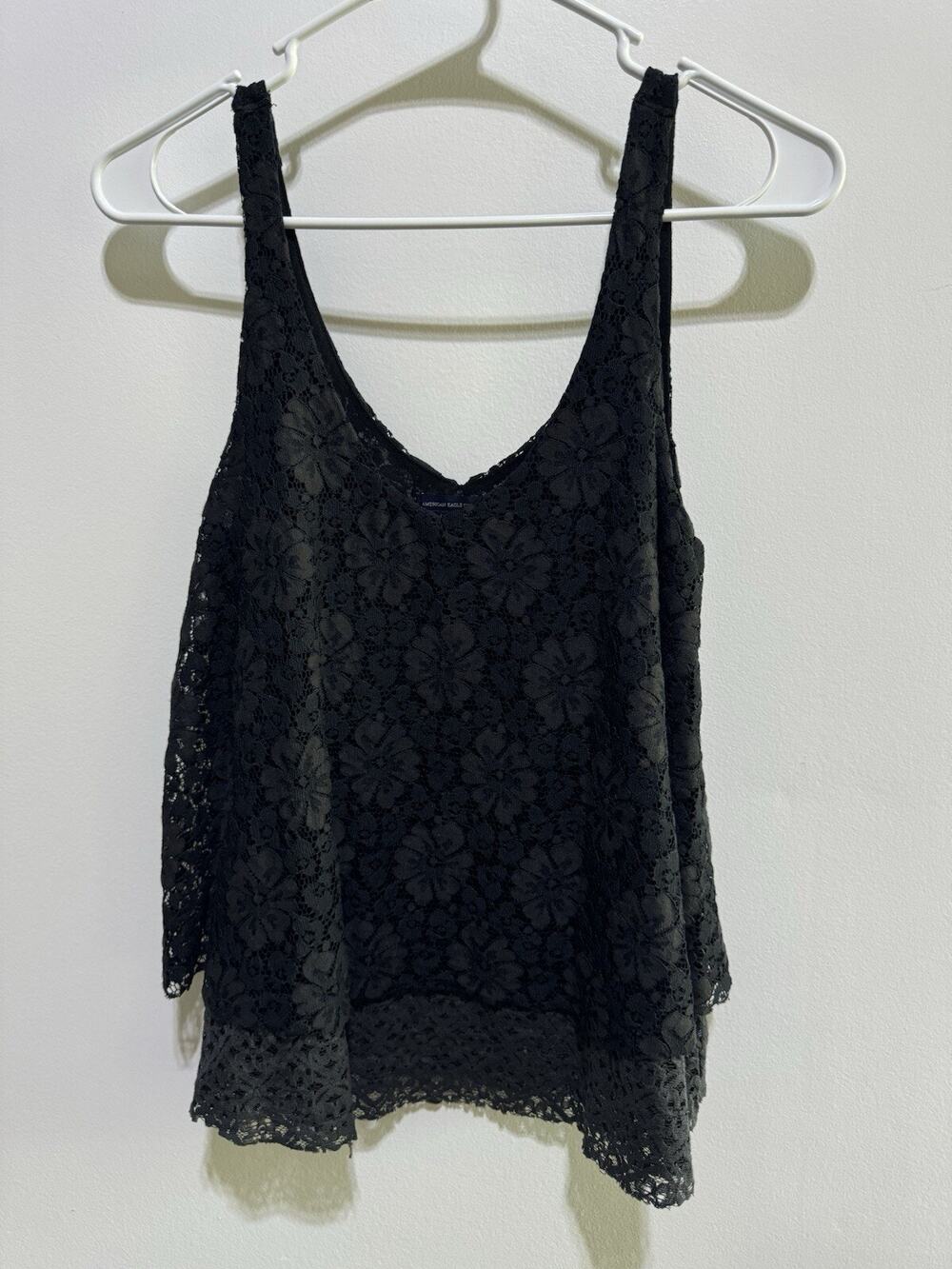 Women's Lace Tank Top Black American Eagle Small Floral Witchy